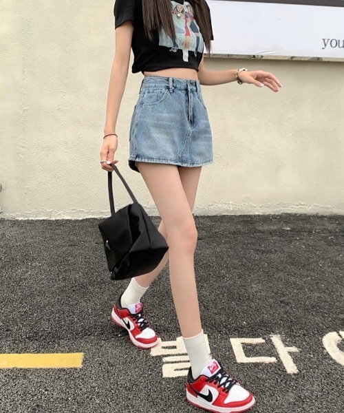yuue' ( wear )(ユーイ)の「デニムスカパン キュロットミニスカート(デニムスカート・レディース・ライトブルー/チャコールグレー・L/M/S)」の4枚目の写真