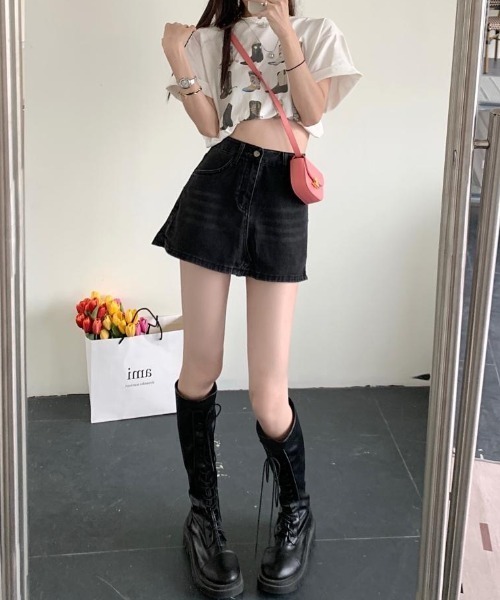 yuue' ( wear )(ユーイ)の「デニムスカパン キュロットミニスカート(デニムスカート・レディース・ライトブルー/チャコールグレー・L/M/S)」の3枚目の写真