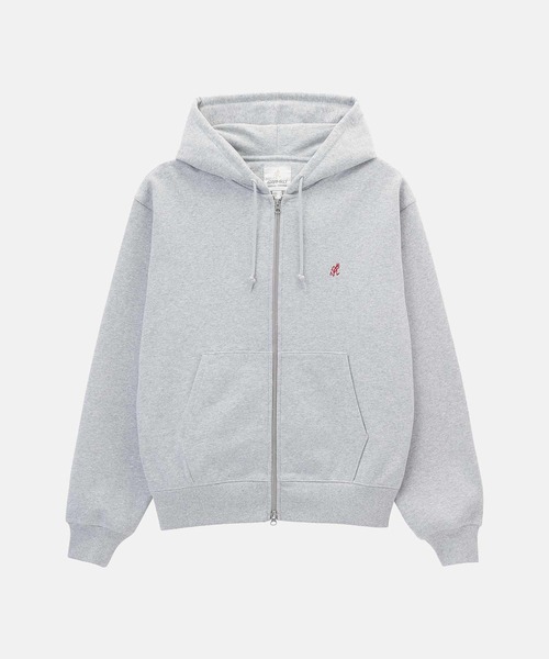 Gramicci（グラミチ）の「ONE POINT ZIP HOODED SWEATSHIRT｜ワンポイントジップフーデッドスウェットシャツ（パーカー・メンズ・ヘザーグレー/ダークブラウン系/ダークネイビー/オレンジ/グレー系その他/ブラック系その他/レッド・S/M/L/XL/XXL）」の17枚目の写真