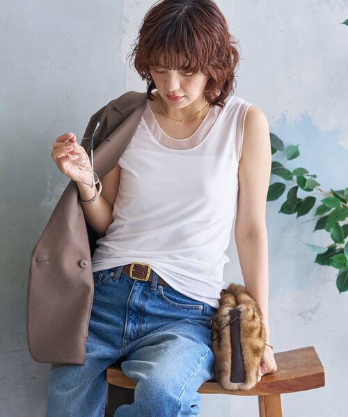 RIVE DROITE（リヴドロワ）の「【抜け感】チュールコンビタンク（キャミソール・レディース・ブラック/グレー/オフホワイト・FREE）」の2枚目の写真