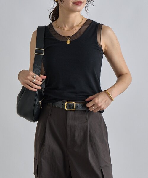 RIVE DROITE（リヴドロワ）の「【抜け感】チュールコンビタンク（キャミソール・レディース・ブラック/グレー/オフホワイト・FREE）」の3枚目の写真