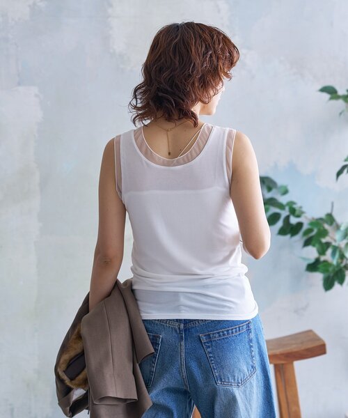 RIVE DROITE（リヴドロワ）の「【抜け感】チュールコンビタンク（キャミソール・レディース・ブラック/グレー/オフホワイト・FREE）」の5枚目の写真