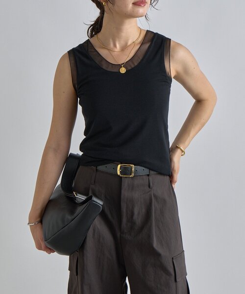 RIVE DROITE（リヴドロワ）の「【抜け感】チュールコンビタンク（キャミソール・レディース・ブラック/グレー/オフホワイト・FREE）」の18枚目の写真