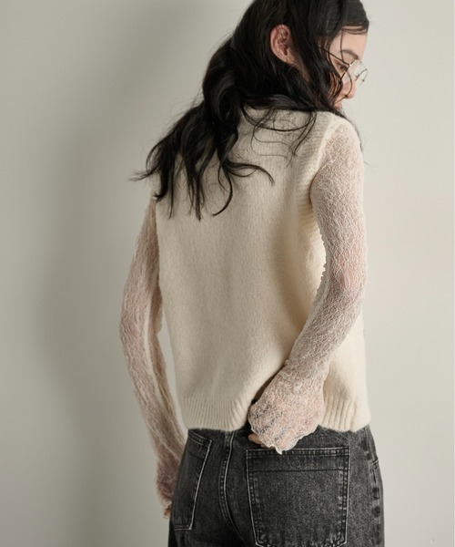 OUR ニットベストアイボリー ABYS》目を惹くコーデの主役！ローピングフリンジニットベスト[品番