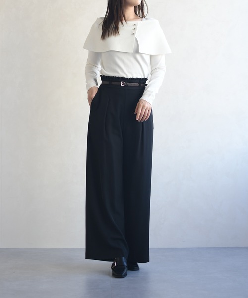 MISCH MASCH(ミッシュマッシュ)の「2026春夏新作 合皮ベルト付きフリルタックワイドパンツ(その他パンツ・レディース・ブラック/ライトグレー・S/M)」の12枚目の写真