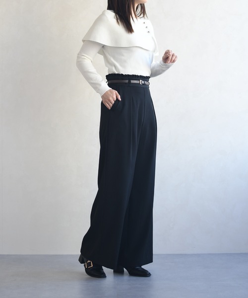 MISCH MASCH(ミッシュマッシュ)の「2026春夏新作 合皮ベルト付きフリルタックワイドパンツ(その他パンツ・レディース・ブラック/ライトグレー・S/M)」の13枚目の写真