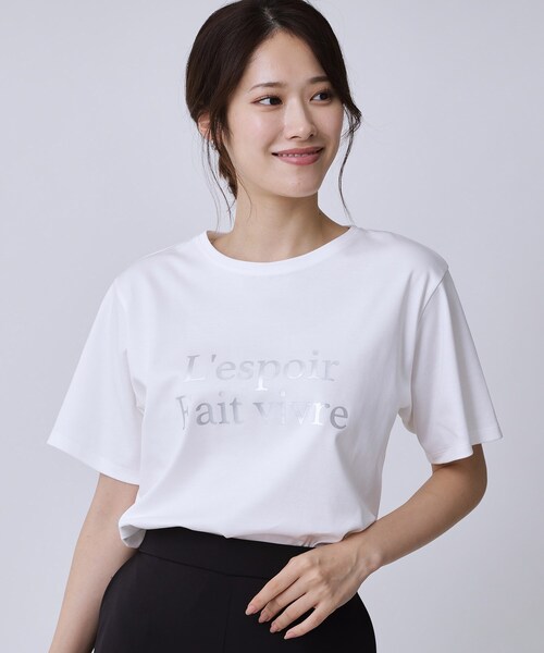 COUP DE CHANCE（クードシャンス）の「【手洗い可／日本製／箔プリント】ロゴTシャツ（Tシャツ/カットソー・レディース・ブラウン系その他/ホワイト・34/36/38/40）」の3枚目の写真