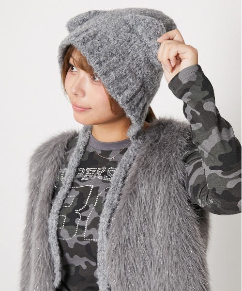 GORGE（ゴージ）の「《ふわもこ×キュートな耳付き》クマミミニット帽 秋冬 防寒 可愛いデザイン☆（ニットキャップ/ビーニー・レディース・グレー/アイボリー/ブラック・F）」の3枚目の写真