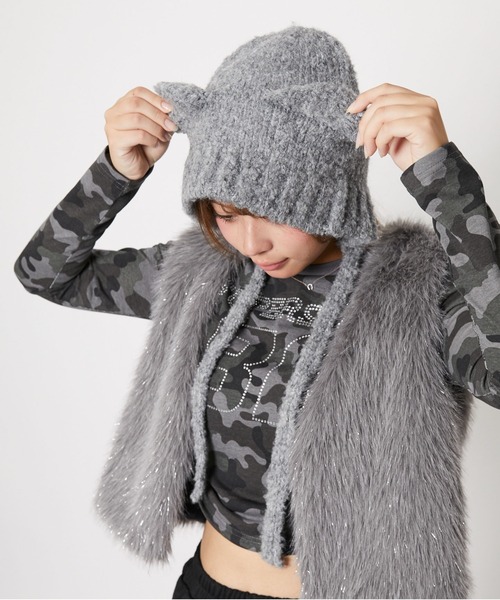 GORGE（ゴージ）の「《ふわもこ×キュートな耳付き》クマミミニット帽 秋冬 防寒 可愛いデザイン☆（ニットキャップ/ビーニー・レディース・グレー/アイボリー/ブラック・F）」の5枚目の写真