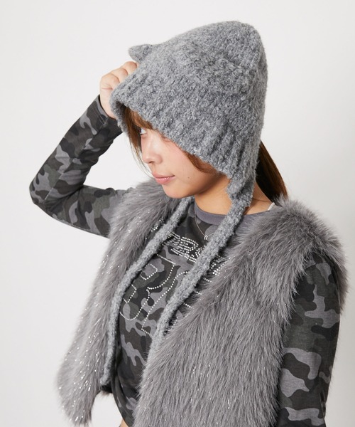 GORGE（ゴージ）の「《ふわもこ×キュートな耳付き》クマミミニット帽 秋冬 防寒 可愛いデザイン☆（ニットキャップ/ビーニー・レディース・グレー/アイボリー/ブラック・F）」の6枚目の写真