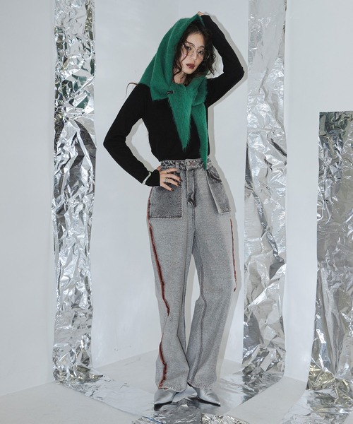 bohmal（ボマール）の「モヘアニットスカーフ（バンダナ/スカーフ・レディース・ブルー/オレンジ/グリーン/オフホワイト/ブラウン/レッド/チャコールグレー・MEDIUM）」の21枚目の写真