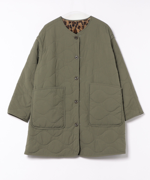 セール】キルティング×ボアリバーシブルノーカラーコート（ノーカラー