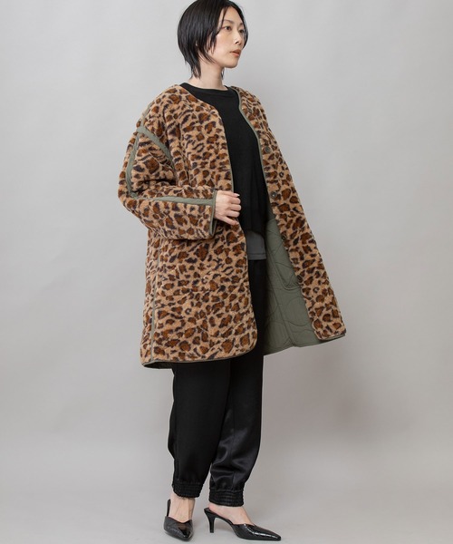 セール】キルティング×ボアリバーシブルノーカラーコート（ノーカラー