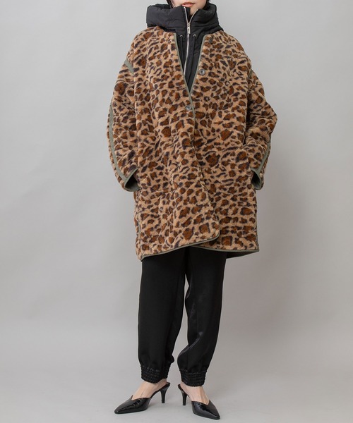 セール】キルティング×ボアリバーシブルノーカラーコート（ノーカラー