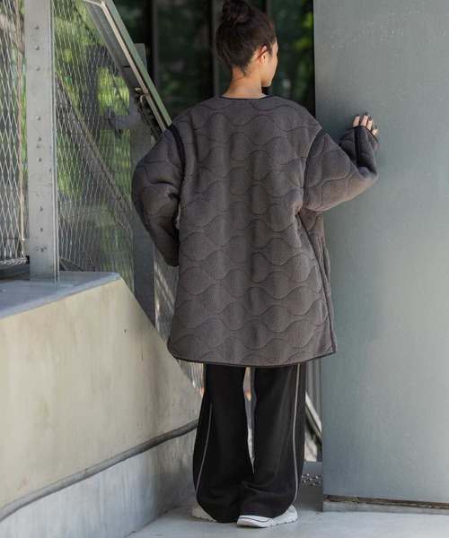 セール】キルティング×ボアリバーシブルノーカラーコート（ノーカラー