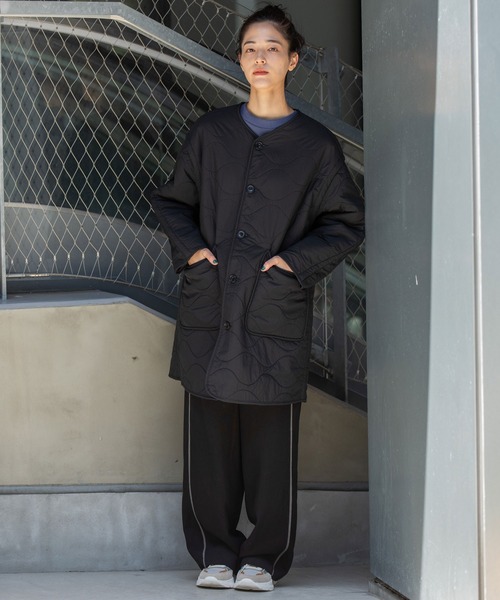 セール】キルティング×ボアリバーシブルノーカラーコート（ノーカラー