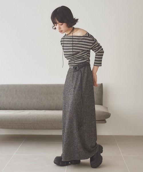 LAULEN（ローレン）の「border long skirt set up /ボーダーロングスカートセットアップ（セットアップ・レディース・グレー/チャコールグレー/ブラック・FREE）」の3枚目の写真