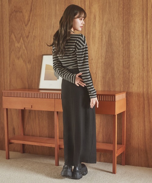 LAULEN（ローレン）の「border long skirt set up /ボーダーロングスカートセットアップ（セットアップ・レディース・グレー/チャコールグレー/ブラック・FREE）」の4枚目の写真