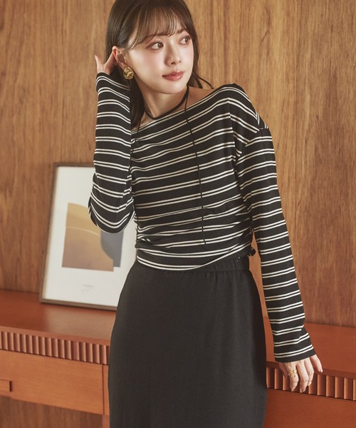 LAULEN（ローレン）の「border long skirt set up /ボーダーロングスカートセットアップ（セットアップ・レディース・グレー/チャコールグレー/ブラック・FREE）」の6枚目の写真