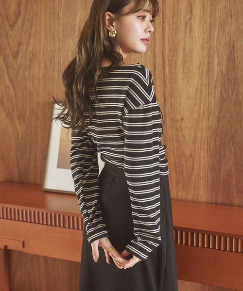 LAULEN（ローレン）の「border long skirt set up /ボーダーロングスカートセットアップ（セットアップ・レディース・グレー/チャコールグレー/ブラック・FREE）」の7枚目の写真