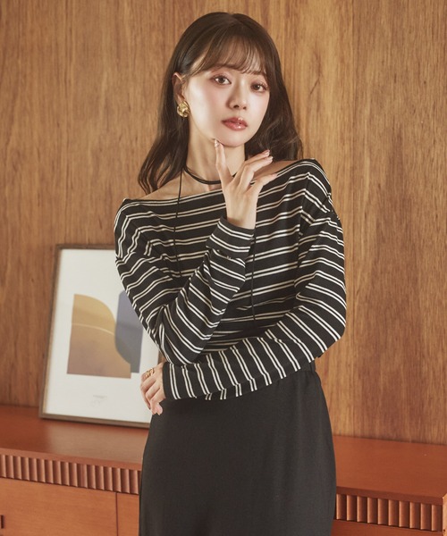 LAULEN（ローレン）の「border long skirt set up /ボーダーロングスカートセットアップ（セットアップ・レディース・グレー/チャコールグレー/ブラック・FREE）」の8枚目の写真