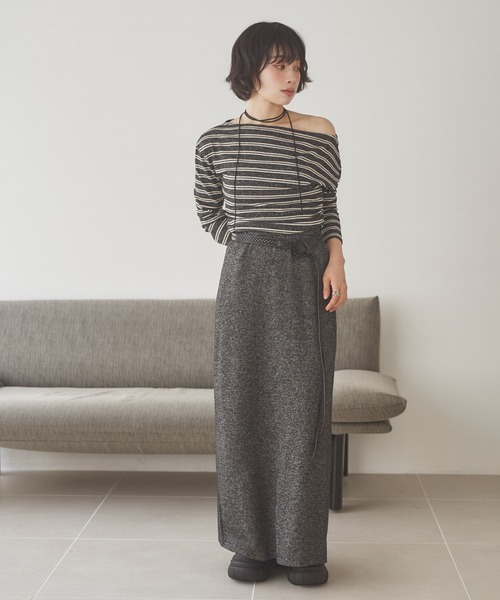 LAULEN（ローレン）の「border long skirt set up /ボーダーロングスカートセットアップ（セットアップ・レディース・グレー/チャコールグレー/ブラック・FREE）」の12枚目の写真