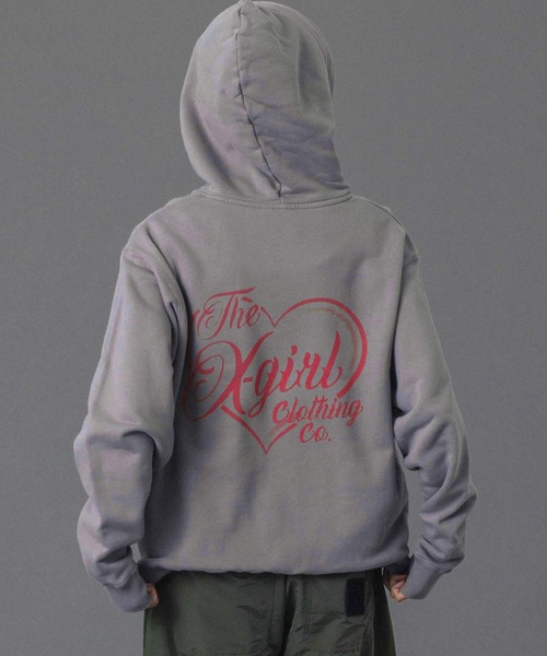 はる グレー XS HEART SPRAY LOGO SWEAT HOODIE(パーカー)|X-girl(エックス