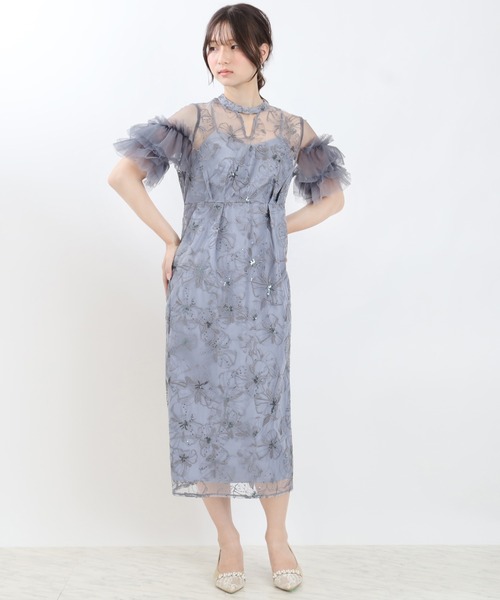 TRUDEA（トルディア）の「スパンコール刺繍レースドレス（ドレス・レディース・チャコールグレー/ブルー/ミント/イエロー・SMALL/MEDIUM）」の3枚目の写真