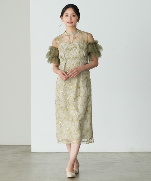 TRUDEA（トルディア）の「スパンコール刺繍レースドレス（ドレス・レディース・チャコールグレー/ブルー/ミント/イエロー・SMALL/MEDIUM）」の2枚目の写真