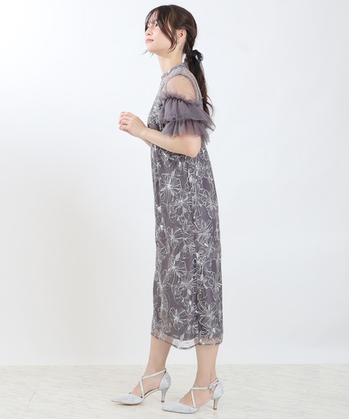 TRUDEA（トルディア）の「スパンコール刺繍レースドレス（ドレス・レディース・チャコールグレー/ブルー/ミント/イエロー・SMALL/MEDIUM）」の5枚目の写真