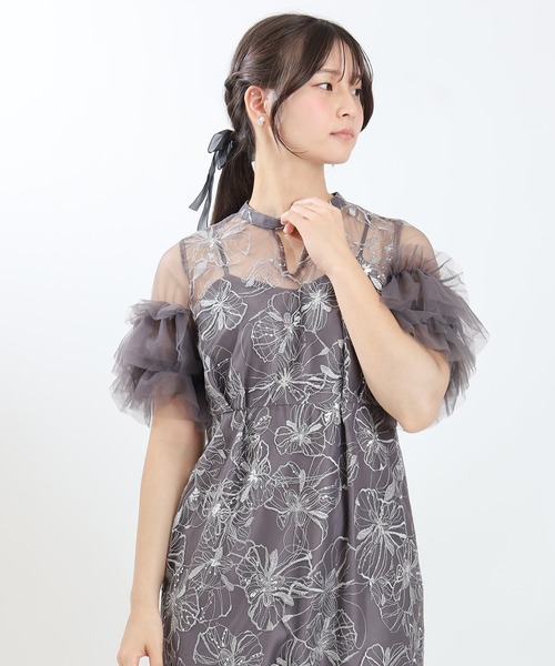 TRUDEA（トルディア）の「スパンコール刺繍レースドレス（ドレス・レディース・チャコールグレー/ブルー/ミント/イエロー・SMALL/MEDIUM）」の7枚目の写真