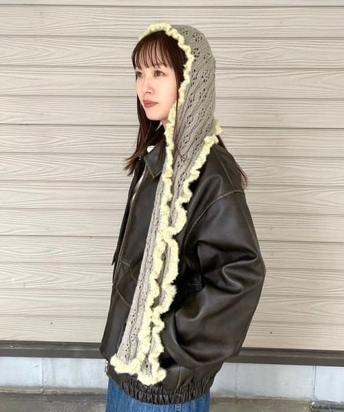 Ray BEAMS（レイビームス）の「フリル フード マフラー（マフラー・レディース・グレー/ブラック・ONE SIZE）」の14枚目の写真