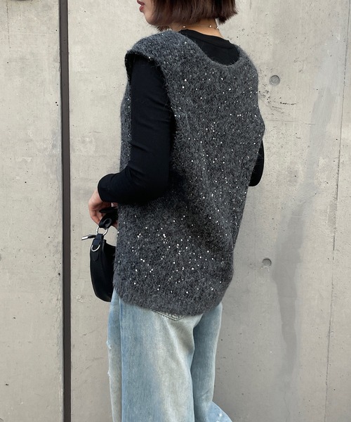 セール】スパンコールニットベスト（ニット/セーター）｜ROGER AND RAW