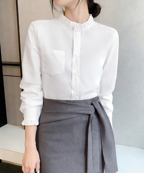 ReRe(リリ)の「スタンドカラーフリルネックシャツ(シャツ/ブラウス・レディース・ホワイト/ホワイト系その他・MEDIUM/LARGE/X-LARGE/SMALL)」の11枚目の写真