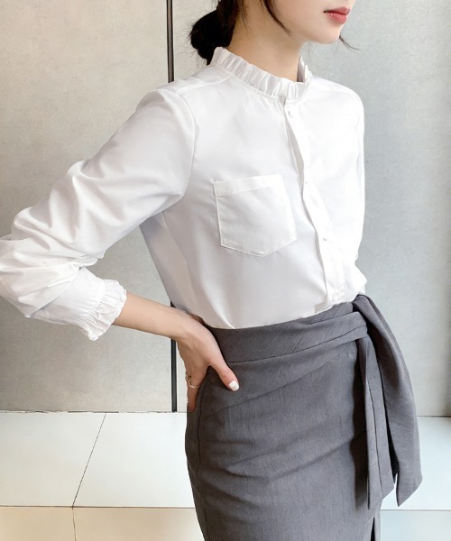 ReRe(リリ)の「スタンドカラーフリルネックシャツ(シャツ/ブラウス・レディース・ホワイト/ホワイト系その他・MEDIUM/LARGE/X-LARGE/SMALL)」の12枚目の写真