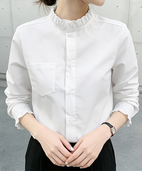 ReRe(リリ)の「スタンドカラーフリルネックシャツ(シャツ/ブラウス・レディース・ホワイト/ホワイト系その他・MEDIUM/LARGE/X-LARGE/SMALL)」の13枚目の写真