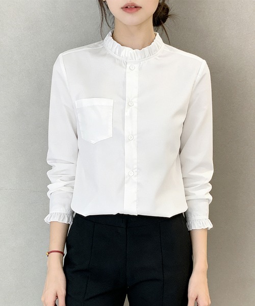 ReRe(リリ)の「スタンドカラーフリルネックシャツ(シャツ/ブラウス・レディース・ホワイト/ホワイト系その他・MEDIUM/LARGE/X-LARGE/SMALL)」の14枚目の写真