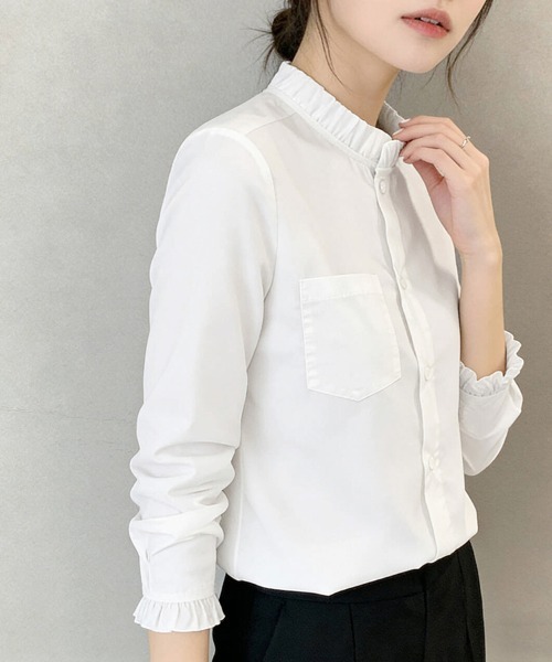 ReRe(リリ)の「スタンドカラーフリルネックシャツ(シャツ/ブラウス・レディース・ホワイト/ホワイト系その他・MEDIUM/LARGE/X-LARGE/SMALL)」の15枚目の写真