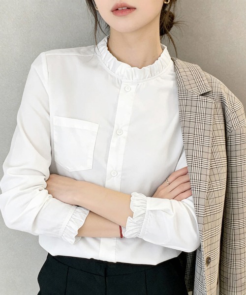 ReRe(リリ)の「スタンドカラーフリルネックシャツ(シャツ/ブラウス・レディース・ホワイト/ホワイト系その他・MEDIUM/LARGE/X-LARGE/SMALL)」の16枚目の写真