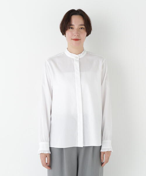 human woman（ヒューマンウーマン）の「◆スタンドフリルブラウス（シャツ/ブラウス・レディース・ホワイト/ホワイト系その他3/ブルー系その他3・MEDIUM）」の11枚目の写真