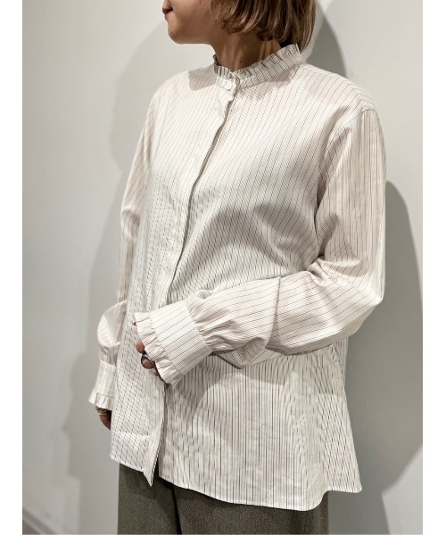 human woman（ヒューマンウーマン）の「◆スタンドフリルブラウス（シャツ/ブラウス・レディース・ホワイト/ホワイト系その他3/ブルー系その他3・MEDIUM）」の3枚目の写真