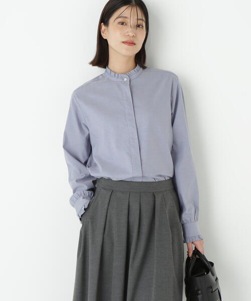 human woman（ヒューマンウーマン）の「◆スタンドフリルブラウス（シャツ/ブラウス・レディース・ホワイト/ホワイト系その他3/ブルー系その他3・MEDIUM）」の5枚目の写真