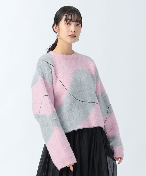 BEAMS HEART(ビームスハート)の「ニュアンス シャギー ニット(ニット/セーター・レディース・ホワイト系その他5/チャコールグレー/ピンク・FREE)」の1枚目の写真