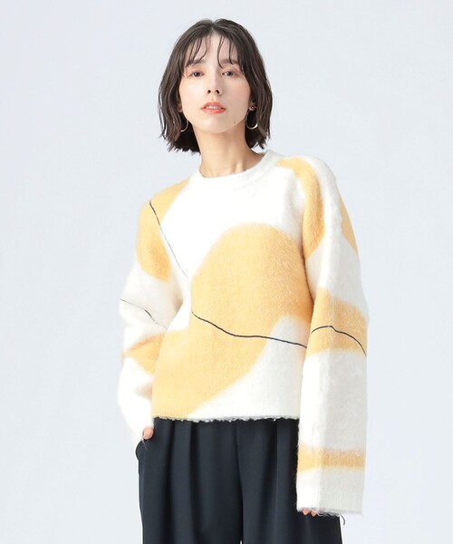 BEAMS HEART(ビームスハート)の「ニュアンス シャギー ニット(ニット/セーター・レディース・ホワイト系その他5/チャコールグレー/ピンク・FREE)」の2枚目の写真