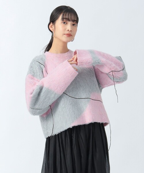 BEAMS HEART(ビームスハート)の「ニュアンス シャギー ニット(ニット/セーター・レディース・ホワイト系その他5/チャコールグレー/ピンク・FREE)」の14枚目の写真