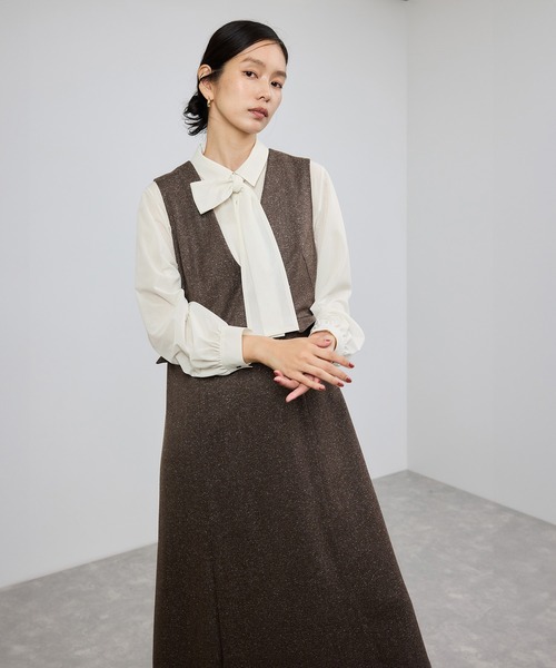 ROPE'(ロペ)の「シアートリコットボウタイシャツブラウス/イージーケア(シャツ/ブラウス・レディース・ネイビー/ホワイト・FREE)」の9枚目の写真