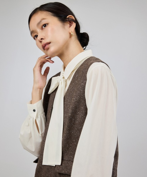 ROPE'(ロペ)の「シアートリコットボウタイシャツブラウス/イージーケア(シャツ/ブラウス・レディース・ネイビー/ホワイト・FREE)」の11枚目の写真