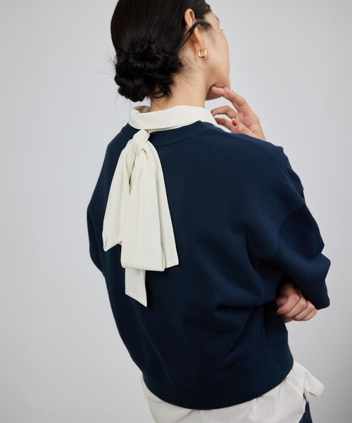 ROPE'(ロペ)の「シアートリコットボウタイシャツブラウス/イージーケア(シャツ/ブラウス・レディース・ネイビー/ホワイト・FREE)」の13枚目の写真