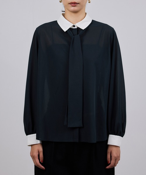 ROPE'(ロペ)の「シアートリコットボウタイシャツブラウス/イージーケア(シャツ/ブラウス・レディース・ネイビー/ホワイト・FREE)」の15枚目の写真