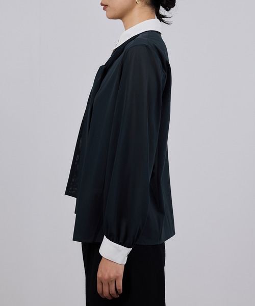 ROPE'(ロペ)の「シアートリコットボウタイシャツブラウス/イージーケア(シャツ/ブラウス・レディース・ネイビー/ホワイト・FREE)」の16枚目の写真